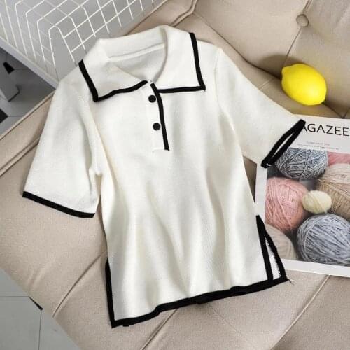 Women Knitted Polo shirts 2021 Summer Women Tops