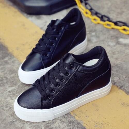 Spring And Autumn Simple Pure Color Lace Up 7cm Thick-Soled Ladies Single Shoes Fashion Hot Sale Wedge Heel Sneakers