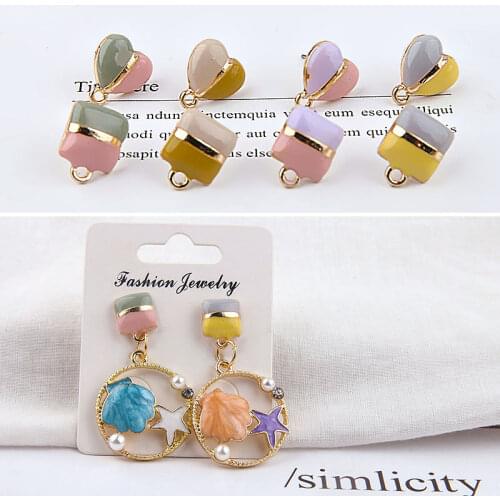 New arrived 30pcs/lot alloy drop oil geometry square/hearts shape fashion stud earring for women diy jewelry accessory