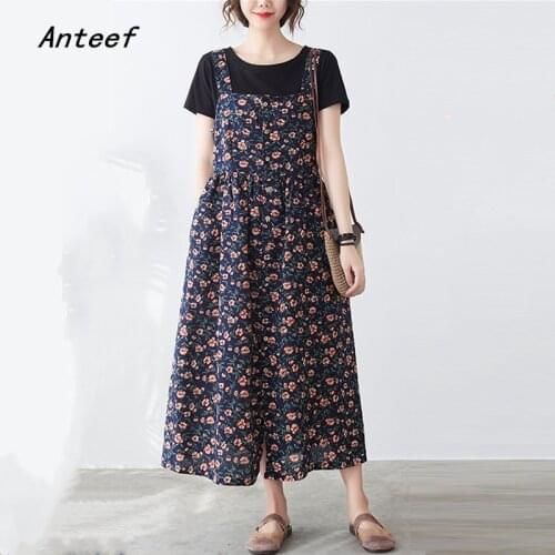 Strap cotton vintage floral dresses for women casual loose long woman summer dress elegant clothes 2021 sundress