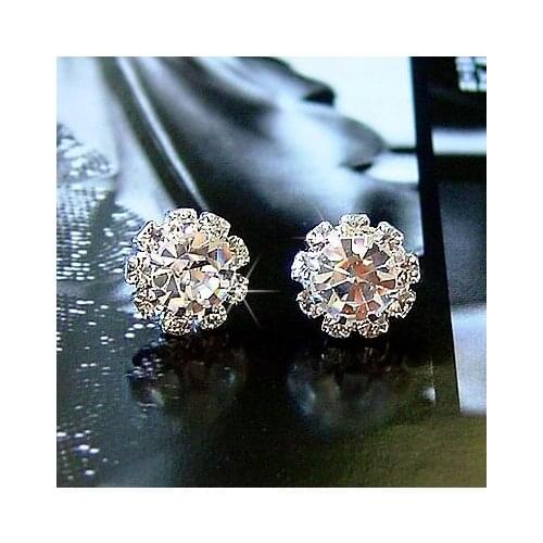 10 pairs/lot Flower Stud Earrings Silver Plated Crystals Earring For Women Cubic Zirconia Rhinestone Female Sunflower Jewelry