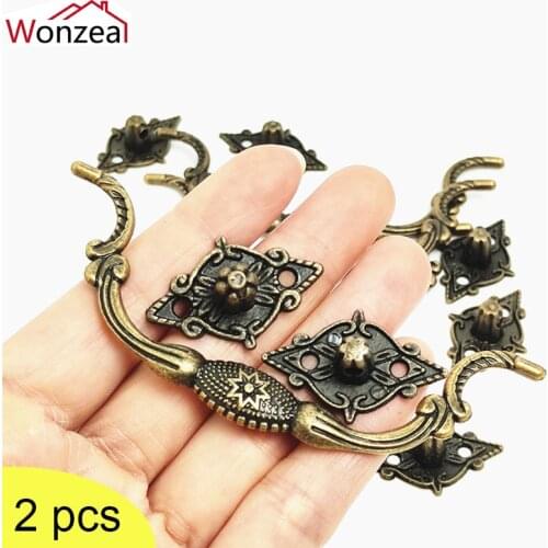 2pc Antique Furniture Handles Striped Carved Zinc Alloy Drawer Door Knobs Jewelry Box Bronze Cabinet Pulls Cupboard Wood