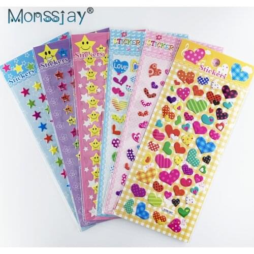 3 Sheets/set smile stars love heart shaped 3D Puffy Bubble Stickers cartoon waterproof DIY scrapbook sticker toys for kids girls