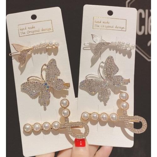 3PCS Hair Accessories Gold Silver Hair Clips Set Vintage Feather Starfish Crystal Pearls Hairpin For Women Fashion Headwear 2021