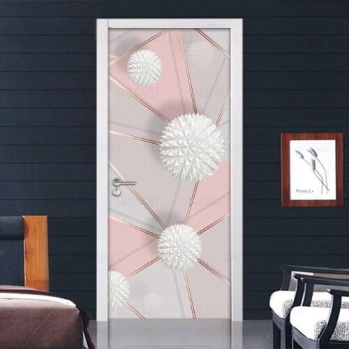 3D Geometric Circle Ball Door Sticker Waterproof Self-adhesive Removable Wall Decals Living Room Bedroom Door Wallpaper Modern