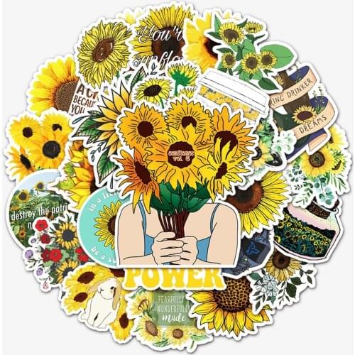 50PCS Sunflower you are my sunshine Stickers PVC Decal to DIY Scrapbook Laptop Car Suitcase Yellow Vsco Girls Toy Sticker