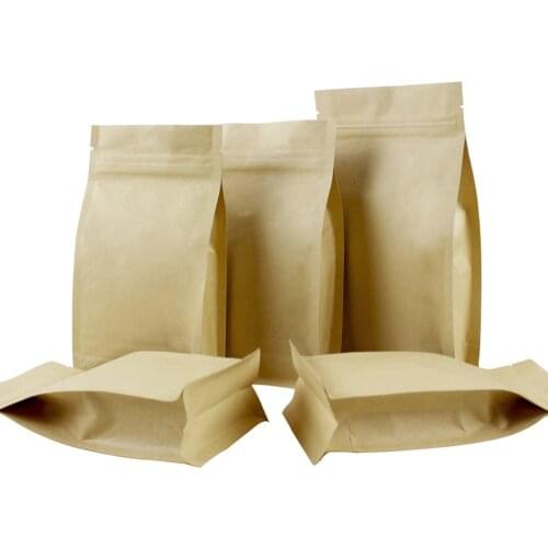 50Pcs Kraft Paper Aluminum Foil Eight Side Seal Stand Up Bag Zip Lock Tear Notch Household Powder Reclosable Storage Pouches