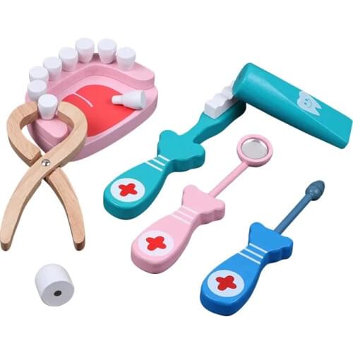 6PCS/Set Wooden Toys Funny Pretend Play Real Life Cosplay Doctor Game Toy Dentist Medicine Box Pretend Doctor Play For Children