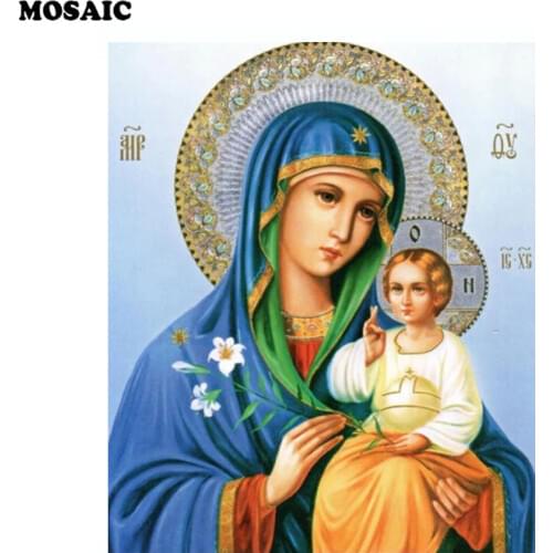 3D DIY Diamond Painting Religion Crystal 5D Diamond Painting Cross Stitch Virgin Mary & Son Needlework Scenic Home Decorative