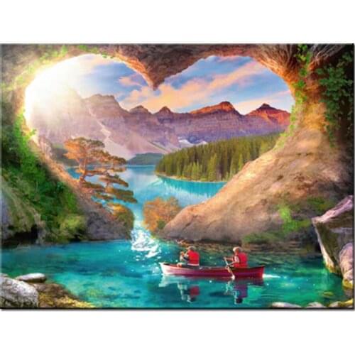 DIY Diamond Painting Full Square round drill Diamond Embroidery Sunset heart-shaped lake landscape Diamond Mosaic Cross Stitch