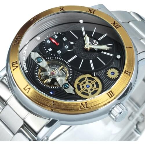 FORSINING Tourbillon Automatic Watch for Men Mechanical Wristwatches Top Brand Luxury Gold Steel Strap часы муржские наручные