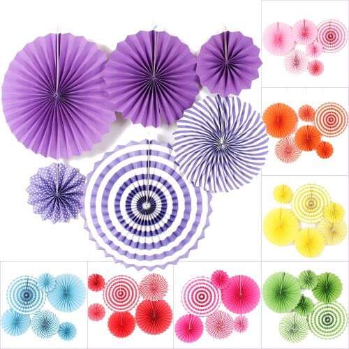 6Pcs/Set Mixed Size Hanging Paper Fan Round Wheel Paper Fans Purple/Green/Blue/Pink Birthday Kids Party Christmas Decoration