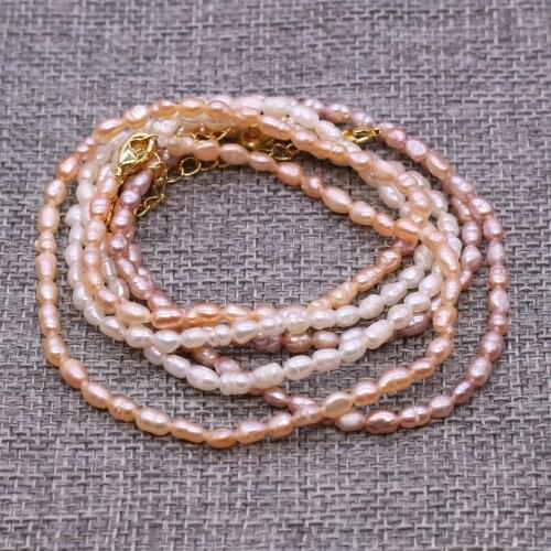 Pure Natural Grade A Freshwater Pearl Necklace Meter Shaped 4-5mm Copper Buckle Chain Length 36 + 5cm