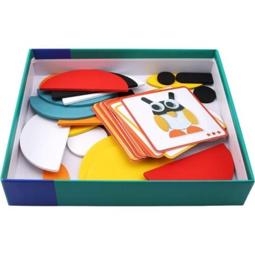 Baby Colorful Tangram Jigsaw Board Children Wooden Animal Jigsaw Puzzle Game Infant Kids Wood Animal Cognitive Educational Toys