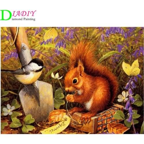 DIADIY 5D Diamond Painting Animals Squirrel Diamond Embroidery Full Square Diamond Mosaic Cross Stitch Landscape Home Decor