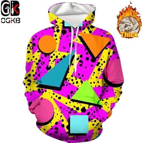 OGKB Unisex Hiphop 3D Print Colorful Geometry Thicken Hoodies Fall Winter Women/men Cool Warm Sweatshirts New Style Pullovers