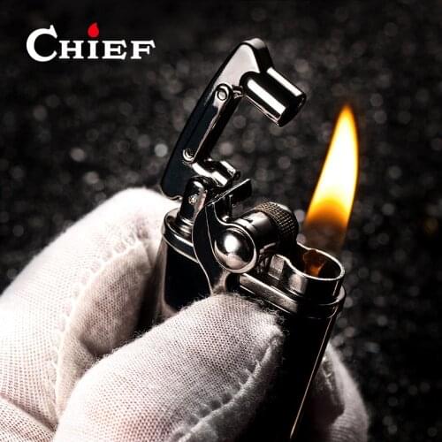 Metal Chief Kerosene Lighter Rocker Arm Free Fire Lighter Inflated Oil Flint Lighter Crafts Gadgets For Men Gift