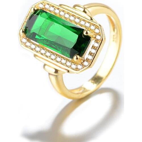 14K Gold Jewelry 1 Carat Turquoise Ring Box for Women 14K Yellow Gold Rings Real Emerald Cut Women Wedding Anel Ring Bizuterias