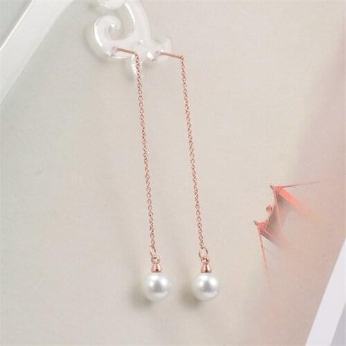Korean Fashion Geometric Long Pearl Earring Link Chains Ear Line Hanging Jewelry Silver Rose Gold Color Earrings Bijoux Brincos