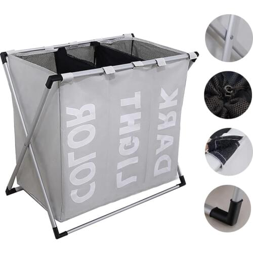 Laundry Basket Dirty Clothes Storage Basket Laundry Hamper Waterproof Oxford Cloth Three Grids Classified Basket in the Bathroom