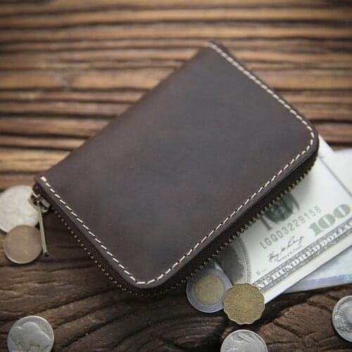 Genuine Leather Wallet For Men Male Vintage Crazy Horse Leather Short Small Zipper Mens Wallets Purse Card Holder Coin Pocket