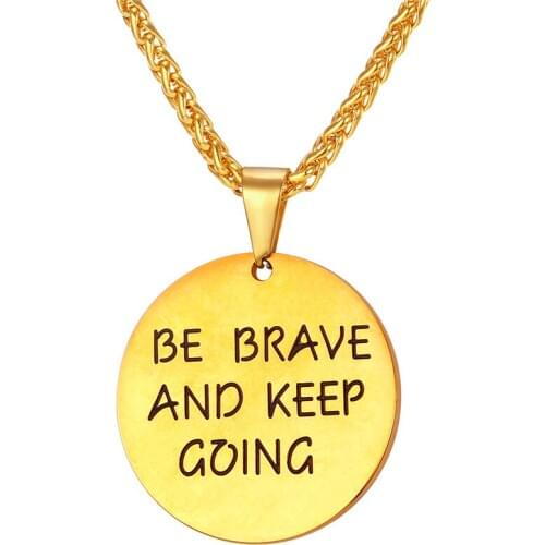 Kpop Personalized Round Pendant Necklace Unisex Motivational Jewelry Stainless Steel Gold Color Inspirational Necklace P333