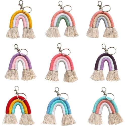 Fashion Rainbow Pendant Cotton Handmade Woven Tassel Wall Hanging Ornaments For Key Home Kids Room Car Bag Keychains Creative Ca