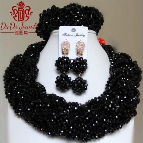 Fashionable Black Statement African Nigerian Necklace Set Bridal Womens Beads Jewellery Set Dubai Costume Indian Jewelry Set