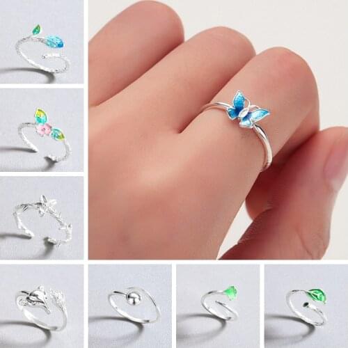 Fashion fashion Ring Womens Statement Jewelry Butterfly Flower Green Leaf Leaves Bohemia Size 7 Adjustable Wedding Rings Gift