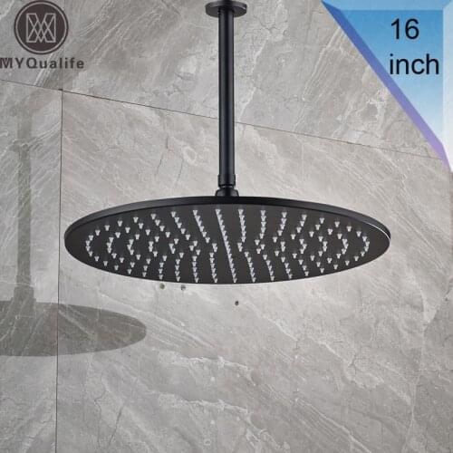 Black Bronze 16" Big Rainfall Shower Faucet Head Bathroom Ceiling Mounted 40cm Round Showerhead with Shower Arm