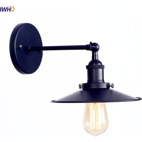 IWHD Retro Black Wall Light Fixtures Bathroom Living Room Adjustable Arm Antique Vintage Wall Sconce LED Edison Beside Lamp