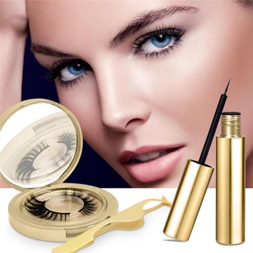 Natural Thick Magnetic Eyeliner Eyelashes Set No Glue Prevent Allergy Handmade Magnetic Fake Eyelashes With Eyelashes Applicator