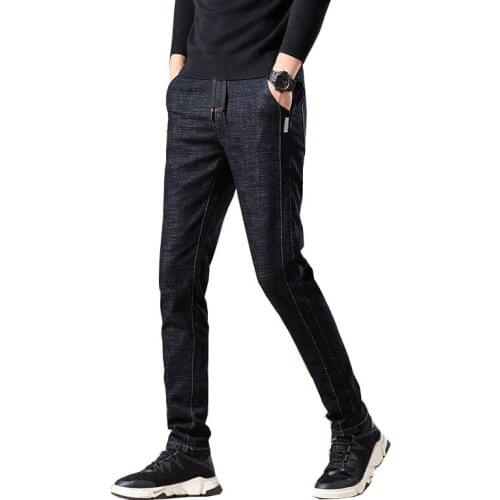 2020 new spring and autumn Drawstring mens denim jeans slim-fit feet pants Korean youth teenager denim long pants for men