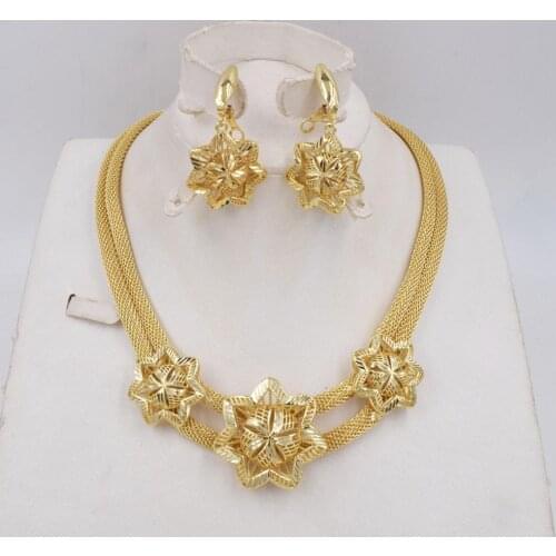 NEW High Quality Ltaly 750 Gold color Jewelry Set For Women african beads fashion necklace set earring jewelry