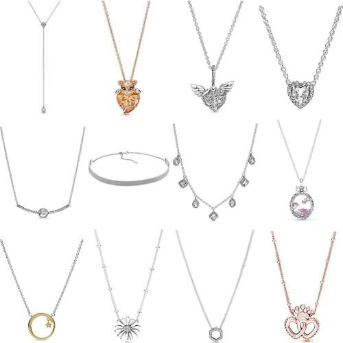 NEW 2019 100% 925 Sterling Silver Angel Wing Heart Shaped Reflexions Mesh Choker Necklace Fit DIY Women Original Fashion Jewelry