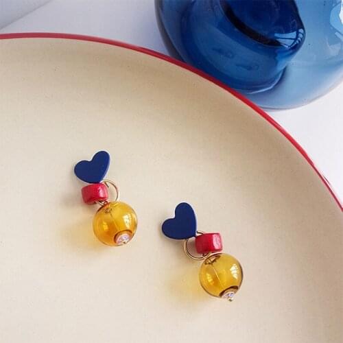 Original Contrast Color Heart Bubble Dangle Earrings For Women 2021 LOVE Glass Ball Korean Drop Earrings Jewery Earings Bijoux