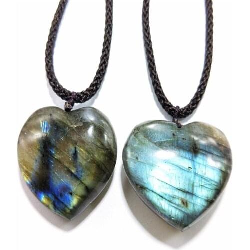 Natural Labradorite Crystal Necklace Healing Chakra Pendant with Hand-Woven Rope Labradorite Healing Stone Pendant Random Color