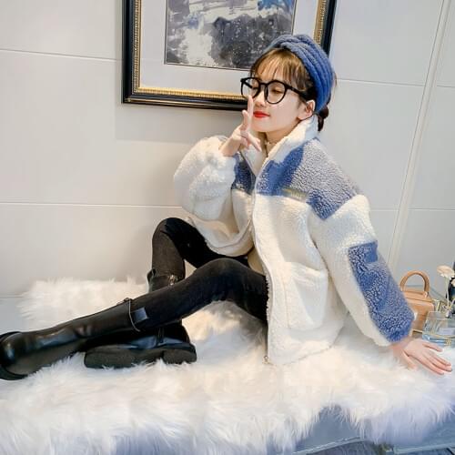 2021 Autumn Winter Girls Coat Fake Fur Cotton Padded Thicken Warm Long Coats Fashion Girls Kids Overcoats Jackets Clothes D104