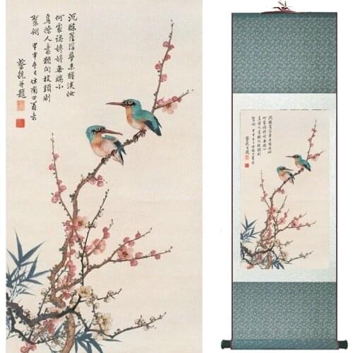 Birds and flower painting silk scroll painting traditional Chinese art painting home decoration painting2019072303