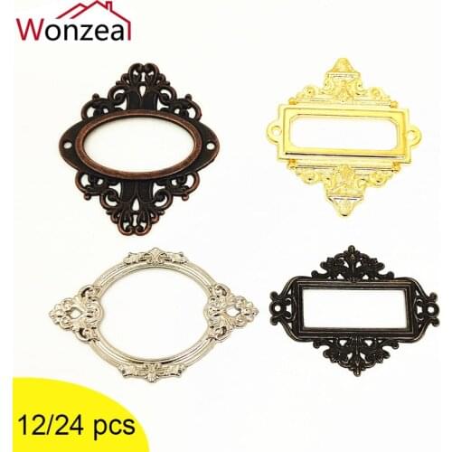 Retro Furniture Cabinet Drawer Box Case Zinc Alloy Metal Tag Label Pull Frame Handle Carved Decorative Card Holder