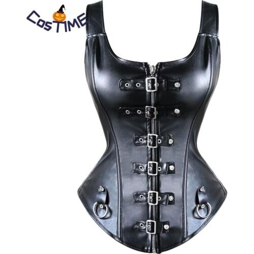 Sexy Corset Women Gothic Bustier Steampunk Corset Medieval Steel Boned Faux Leather Underwear Colonial Costume Plus Size S-6XL