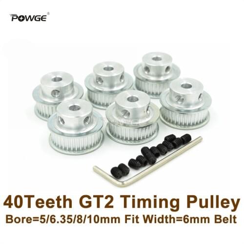 POWGE 10pcs 40 Teeth 2GT Timing Pulley Bore 5/6.35/8/10mm Fit Width6mm 2GT Timing Belt 40T 40Teeth GT2 Pulley For 3D Printer