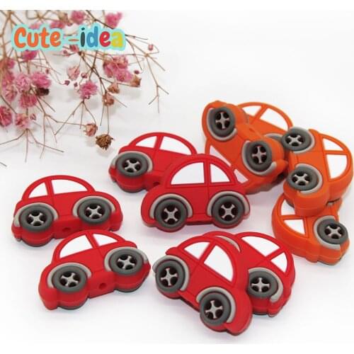 Cute-idea Silicone Mini Car Beads 10pcs Food Grade Baby Cartoon Teething Teethers Toys Infant goods Pacifier chain Accessories
