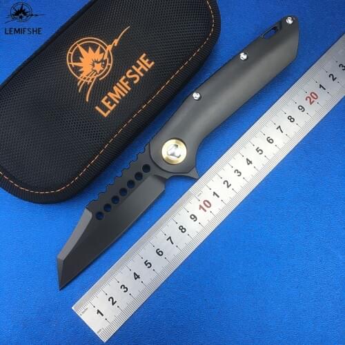 LEMIFSHE MT Warhound Flipper Folding Knife D2 blade TC4 Titanium handle Camping Hunting Outdoor survival Knives EDC Tools