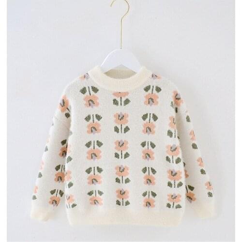 Kids Child Girl Tops Knitted Sweater, Villus Thickening Top Childrens Round Neck Long Sleeve Pullover for Infants 3-9T