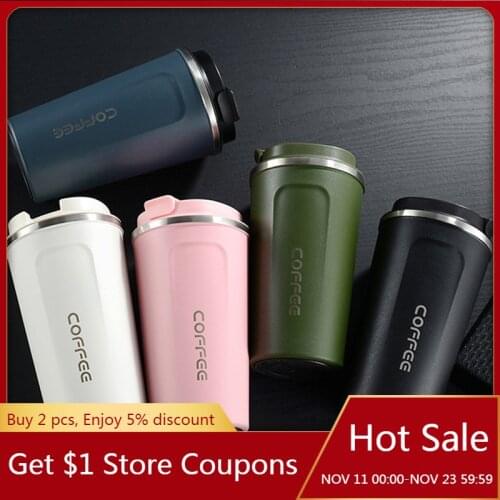 380ML/500ML Thermo Coffee Cups Flask double Wall Insulated Letter Pattern Water Bottle Thickened Car Mug Travel Cup Thermos Mugs