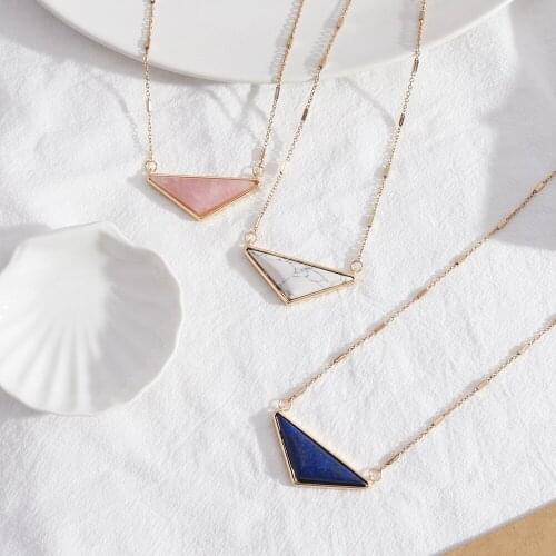 Triangle Kallaite Pink Stone Pendant Necklaces Geometric Charms Accessories Body Jewelry Women