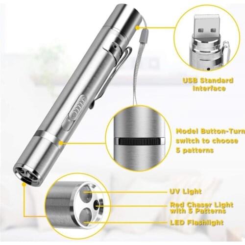 Funny Cat Light Funny Cat Chaser Toys Mini Flashlight Laser LED Pen Light Cat Light Pointers Pet Toys 3-in-1 USB Rechargeable