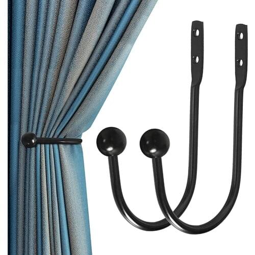 Curtain Holdbacks, U Shaped Hook Wall Mounted Tassel Curtain Tieback Hook Drapery Tiebacks Curtain Accessories (1Pcs, Black)