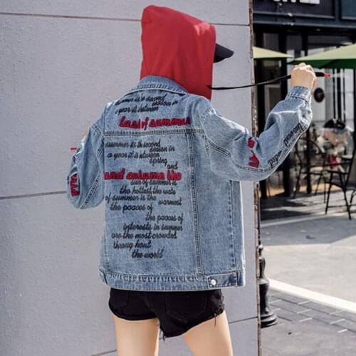 Women Jacket Coat Denim Jacket 2019 Spring Women Vintage Long-Sleeve Jeans Coat Letter Cowboy Womens Clothing New Fashion